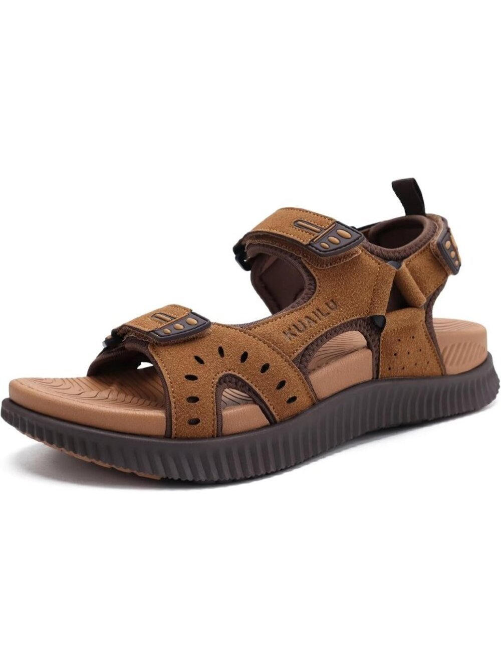 Men's Khaki And Brown Arch Support Thick Recovery Athletic Hiking Sandal Shoes